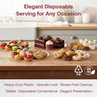 Smarty Had A Party 12 Inch Black Round Plastic Serving Tray – Heavy-Duty Party Platters & Catering Trays, Reusable or Disposable Plastic Trays for Serving Food, Elegant Party Tray Set of 25