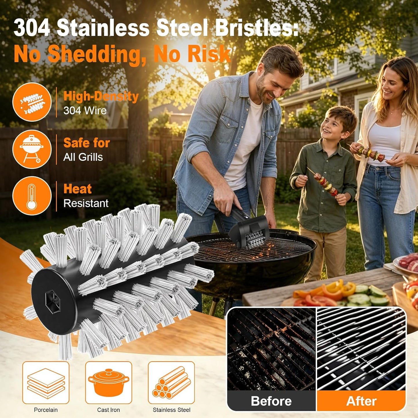 Electric Grill Brush for Outdoor Grill, 4000mAh Cordless Rechargeable BBQ Cleaner with LED Light,2-Speed Grill Cleaner,No Shedding 304 Stainless Steel,Waterproof Grill Cleaning Brush Gifts for Men Dad