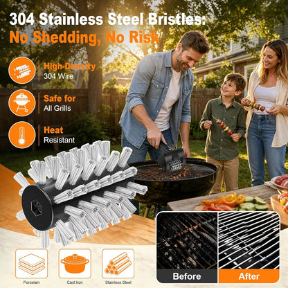 Electric Grill Brush for Outdoor Grill, 4000mAh Cordless Rechargeable BBQ Cleaner with LED Light,2-Speed Grill Cleaner,No Shedding 304 Stainless Steel,Waterproof Grill Cleaning Brush Gifts for Men Dad