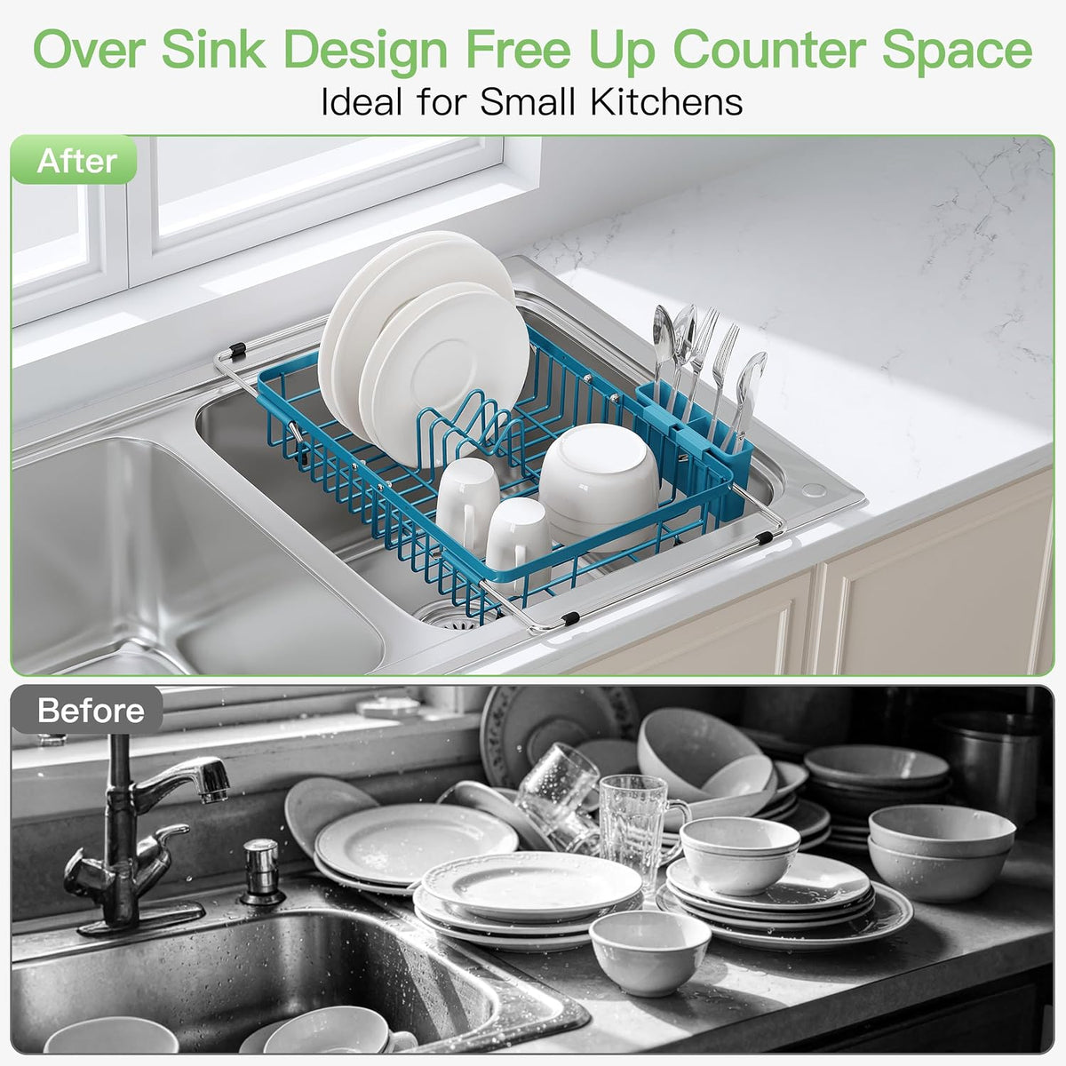 JASIWAY Dish Drying Rack in Sink, Dish Drainer with Cup and Utensil Holder