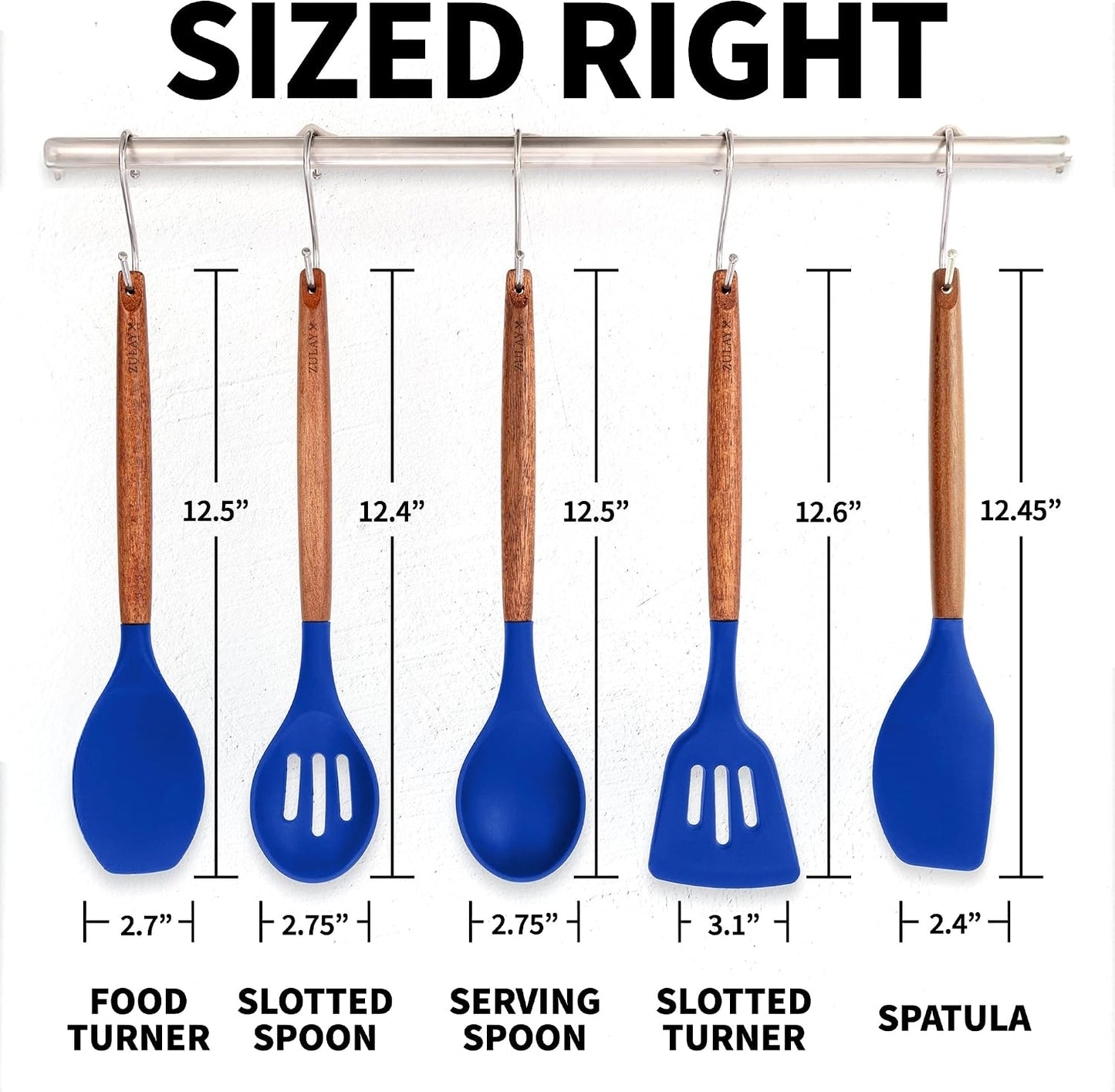 Zulay Kitchen Utensils Set Non-Stick Silicone Cooking Utensils Set with Authentic Acacia Wood Handles - 5 Piece Silicone Utensil Set - Kitchen Utensils Set with 464°F Heat Resistance - Gray