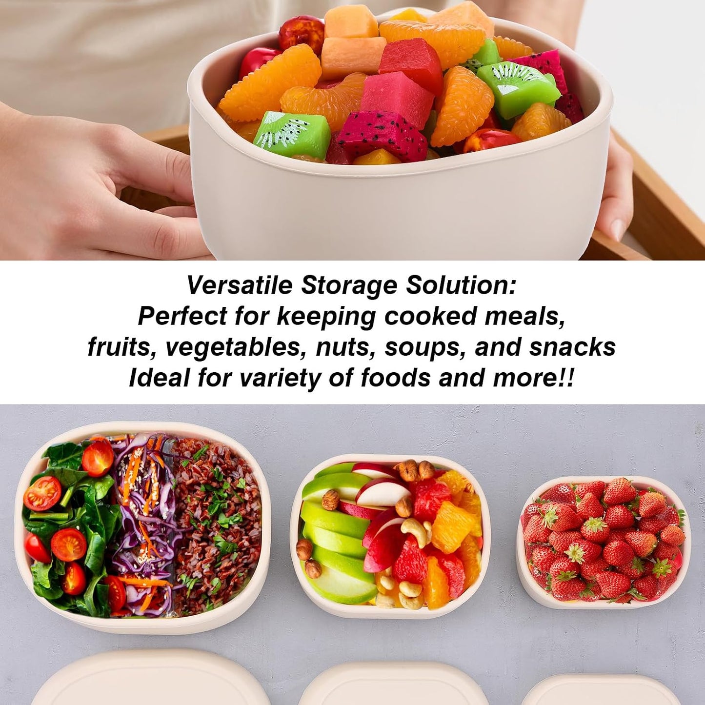 Set of 3 Silicone Food Storage Containers, Nesting Silicone Food Containers With Lids, Reusable Lunch Box Bento, Dishwasher Microwave Oven Freezer Safe(6.7 Oz, 10 Oz, 20 Oz), Milky White
