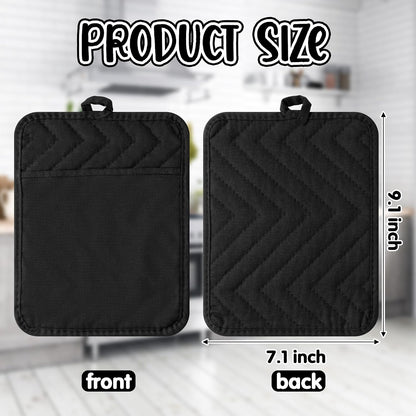 R HORSE 6Pcs Black Pot Holders with Pocket for Kitchen, 7''x 9''