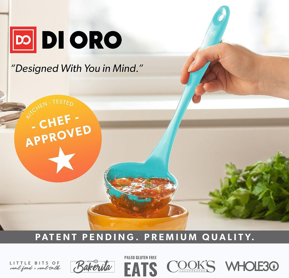 DI ORO Silicone Ladle - Soup & Serving, 600F Heat Resistant, Black