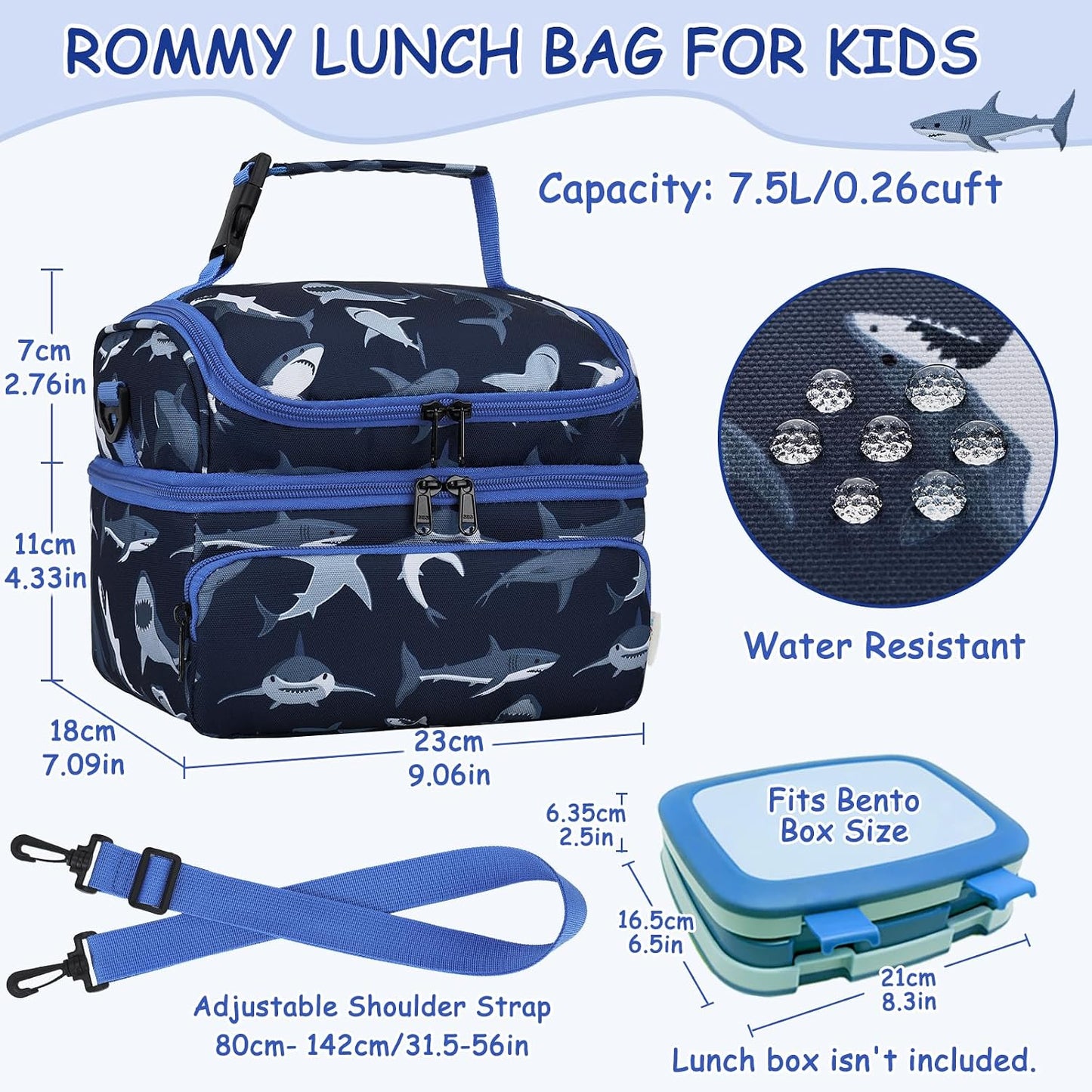 Kasqo Lunch Bag Kids, Dual Compartment Insulated Cooler Bag 7.5L Girls Boys Toddler Lunch Box Containers for Daycare School Kindergarten Travel Ombre Butterfly