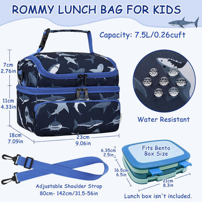 Kasqo Lunch Bag Kids, Dual Compartment Insulated Cooler Bag 7.5L Girls Boys Toddler Lunch Box Containers for Daycare School Kindergarten Travel Ombre Butterfly