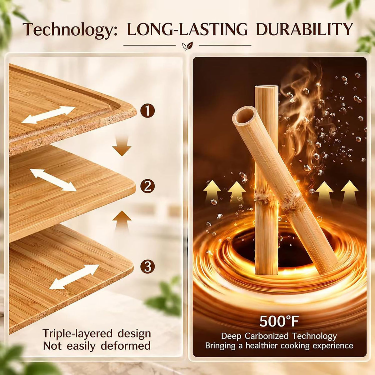 Bamboo Cutting Board 3-Piece Wooden Bread Boards for kitchen