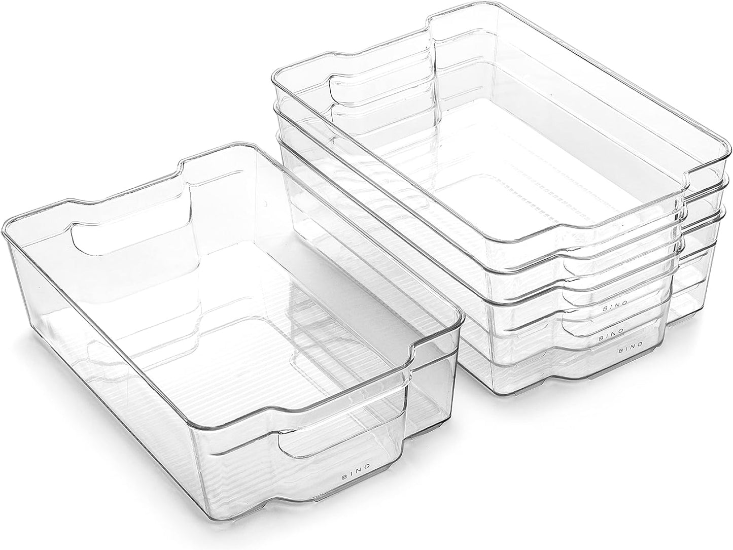 BINO | Stackable Storage Bins, X-Large - 4 Pack | THE STACKER COLLECTION | Clear Plastic Storage Bins | Organization Containers for Pantry & Fridge | Multi-Use Organizer Bin | BPA-Free