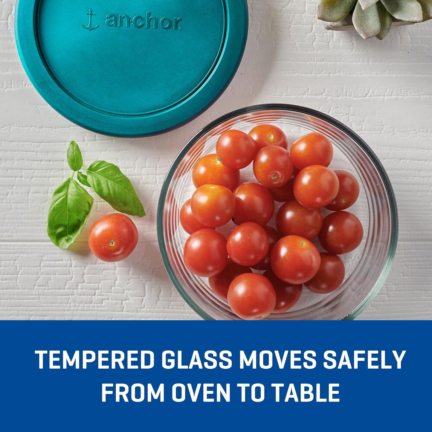 Anchor Hocking 2 Cup Glass Storage Containers with Lids, Set of 4 Glass Food Storage Containers with Mint SnugFit Lids