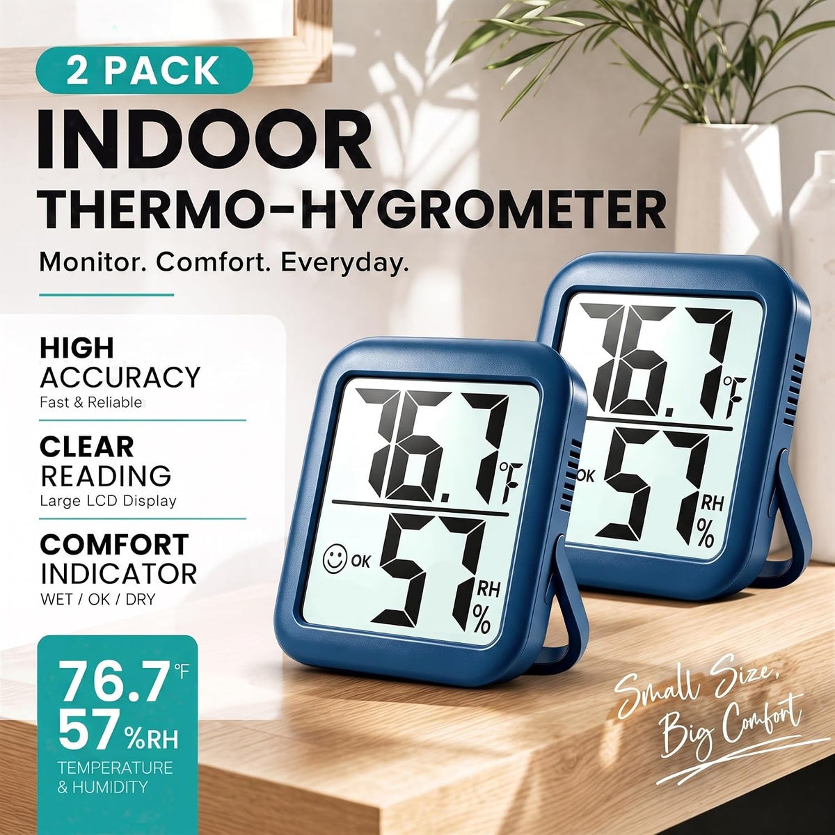 Antonki 2 Pack Room Thermometer Indoor Hygrometer