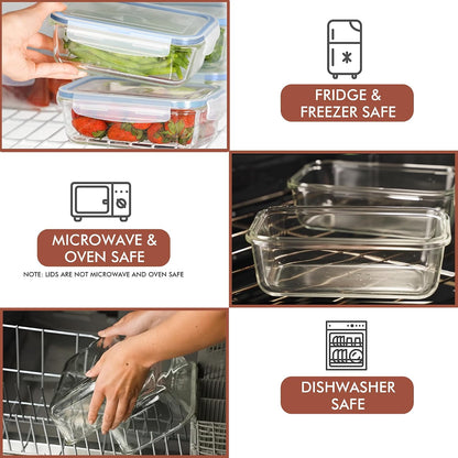 Razab 16 Pc (Set of 8) 30 Oz Glass Meal Prep Containers with Lids, Airtight Large Glass Food Storage Containers, Reusable Leak Proof BPA Free, Freezer to Oven and Dishwasher Safe