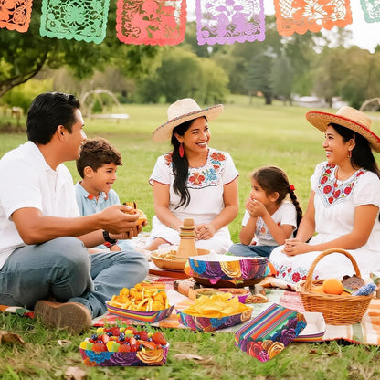 Mexican Taco Nights Food Trays - 60Pcs Mexican Flowers Wavy Edge Unassembled Tray Nacho Snack Candy Holder Disposable Paper Plate Holiday Birthday Carnival Party Supplies Food Container