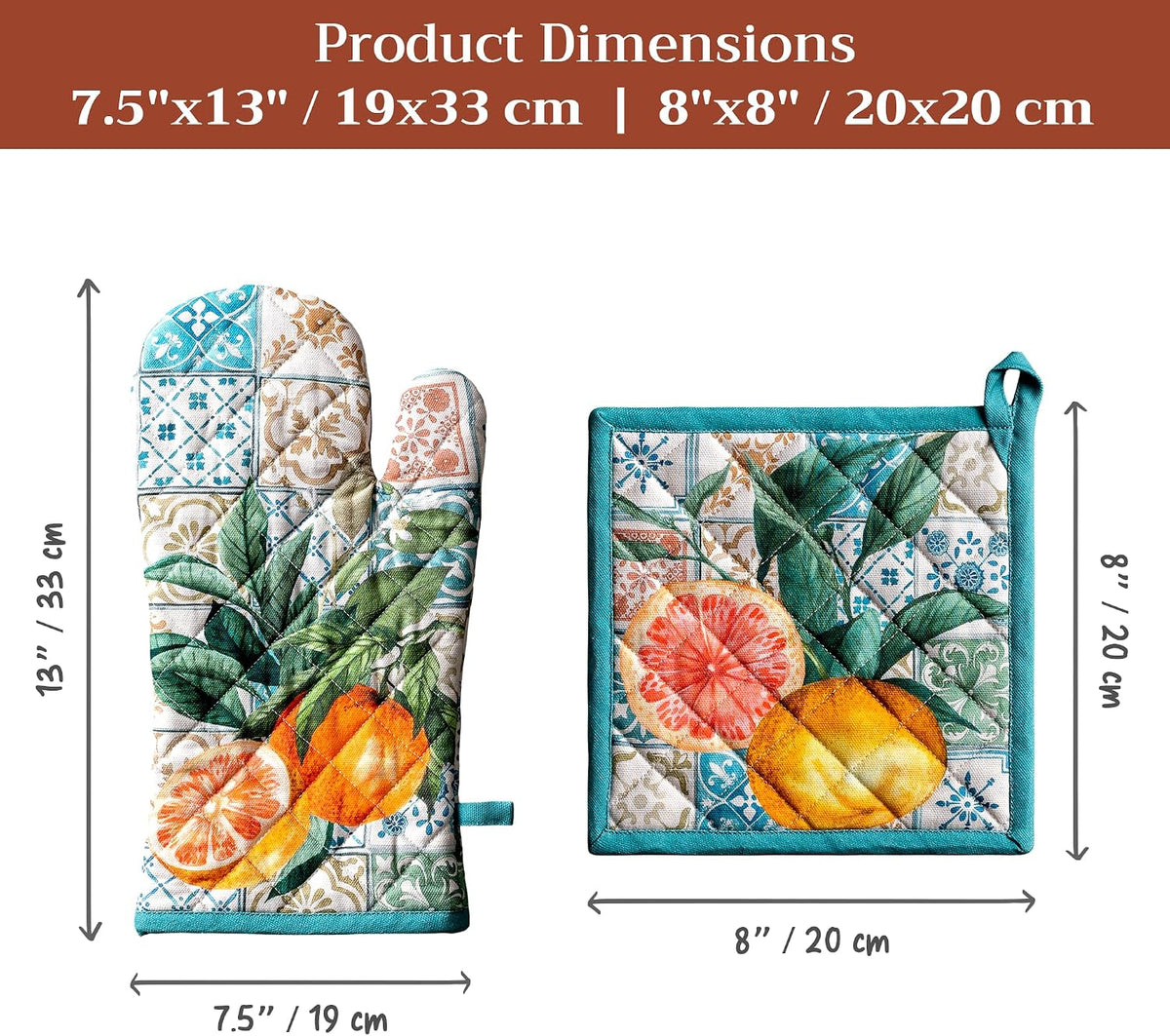 Maison d' Hermine 100% Cotton Oven Mitt & Pot Holder Set (7.5"x13" & 8"x8") - Colors C