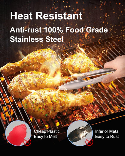 Good Grip Cooking Tongs with Silicone Tips, Set of 3-7" 9" and 12" | 600ºF Heat Resistant, 5-Layer Heavy Duty Stainless Steel, Pull Lock, Non Stick - Kitchen Tongs for Salad, Cooking and Frying