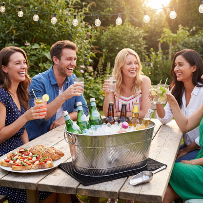 2 Set 4 Gallon Galvanized Beverage Tub Include 2 Ice Buckets with Handle 2 Ice Scoops and 2 Insulated Mats Drink Bucket Cubetas Para Cerveza for Cocktail Bar Party Chill Wine Champagne Beer