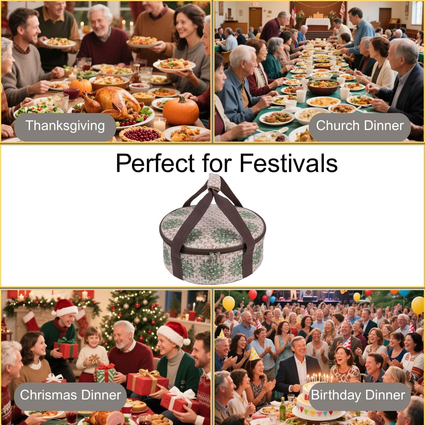 Round Insulated Pie Carrier – Thermal Portable Lunch Transport Cheesecake Cake Dish Container Bag Keep Food Hot/Cold/Fresh for Potlucks Parties Gathering/Cookouts/Church Dinner/Outdoor Events-Red