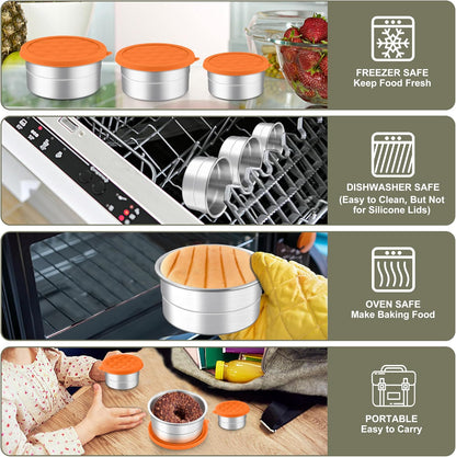 HaWare Stainless Steel Food Storage Containers with Silicone Lids, Leak-Proof Metal Snack Container, Round Lunch Box for Kids Adults, Stackable & Reusable Meal Prep Containers, Set of 3, Multicolor