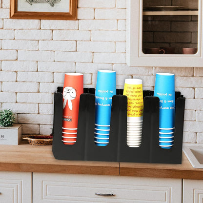 Tirifer 2 Pack Disposable Paper Cup Dispenser, Adjustable Coffee Cup and Lid Holder with 4 Compartments, Cup Storage & Lid Organizer for Countertop Coffee Station Bar Restaurant Breakroom, Black