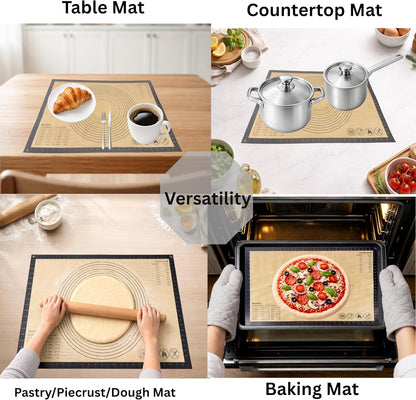 Silicone Pastry Mat with Measurements, 28 x 20 Inch Extra Thick Non-Slip Nonstick XL Baking Mat for Dough Rolling, Kneading, Fondant and Pie, Red