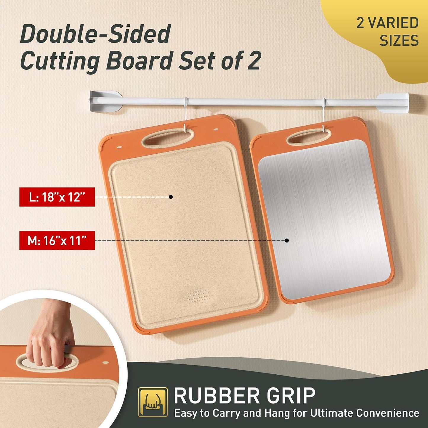 2 Packs Stainless Steel Cutting Board Set, Best Non Toxic Cutting Boards for Kitchen, Double Sided Metal Chopping Board for Meat/Fruit/Vegetables, Food Grade Kitchen Set Gift, [16”×11”+18”×12” Inch]