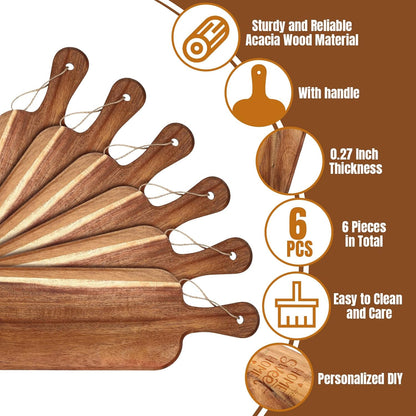 Patelai 6 Pcs 15 x 7 Inch Bamboo Cutting Board Set with Handles Laser Engraving Wooden Charcuterie Kitchen Plain Serving Chopping Board Bulk for DIY Housewarming