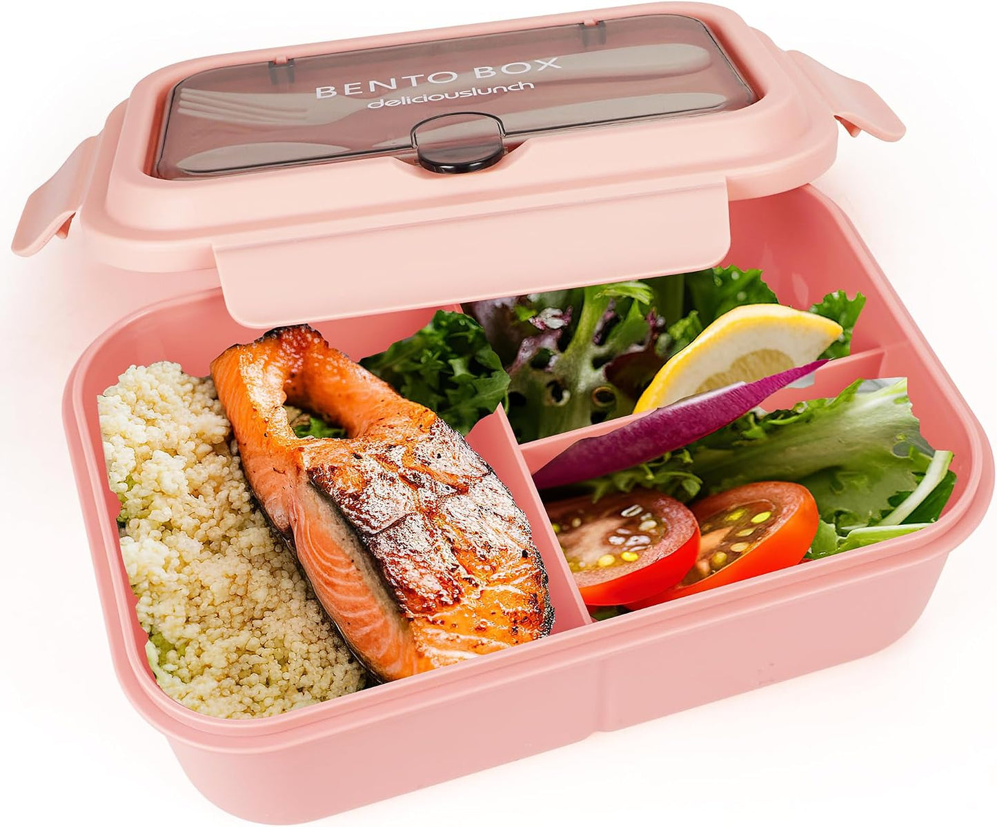 Fanhaw 40 Oz/5 Cup Bento Box for Kids, Men and Women, Lunch Box with 3 Compartments, Utensil, Microwave & Dishwasher Safe (Green)