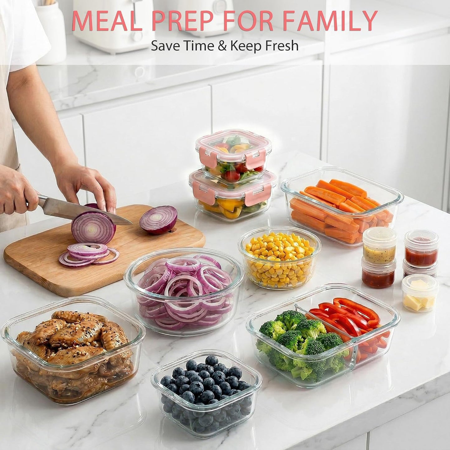 AMALEKO 42pcs Glass Food Storage Containers with Snap Locking Lids Set, Glass Meal Prep Containers (21 Container & 21 Lids),Leak Proof Lunch Containers BPA-Free,Black