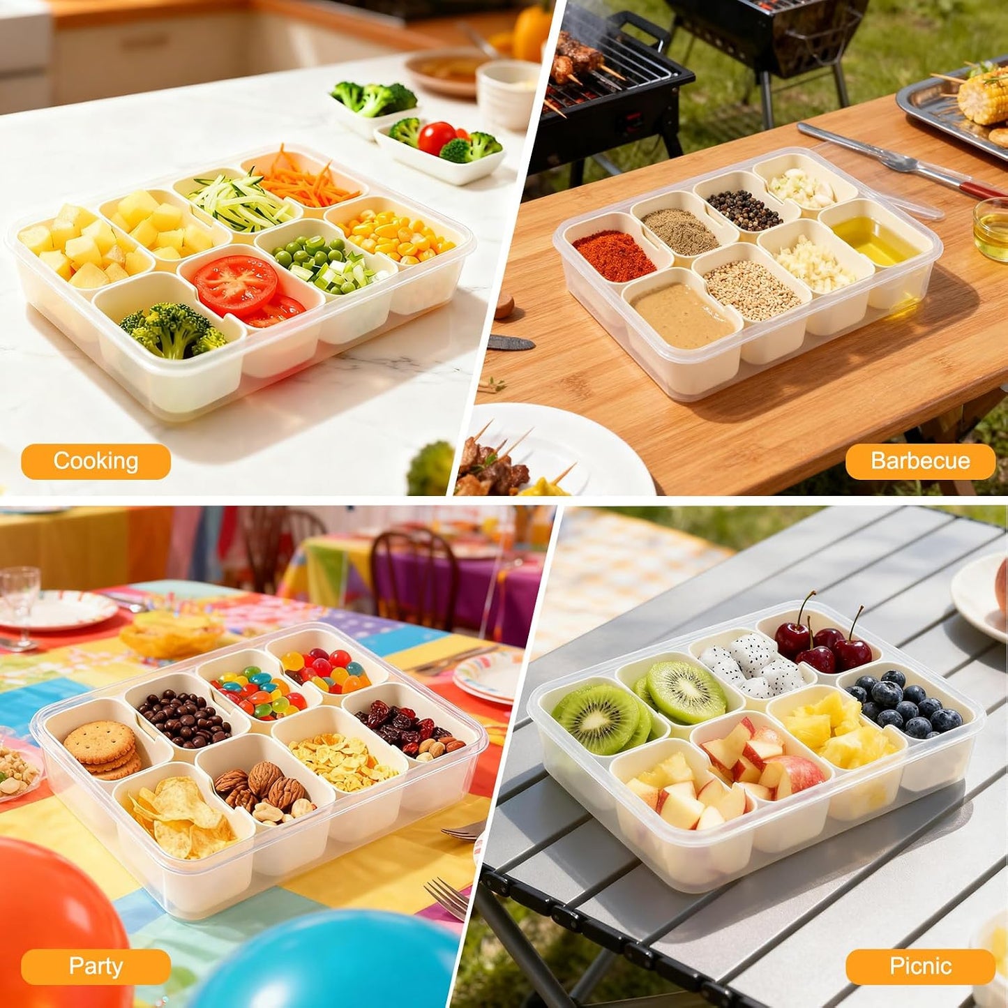Snackle Box Taco Bar Serving Set for a Party - Divided Lazy Susan Serving Tray - Taco Tuesday Kit - Chip and Dip Serving Set for Party - Carry-on Appetizer Serving Tray (11.4")