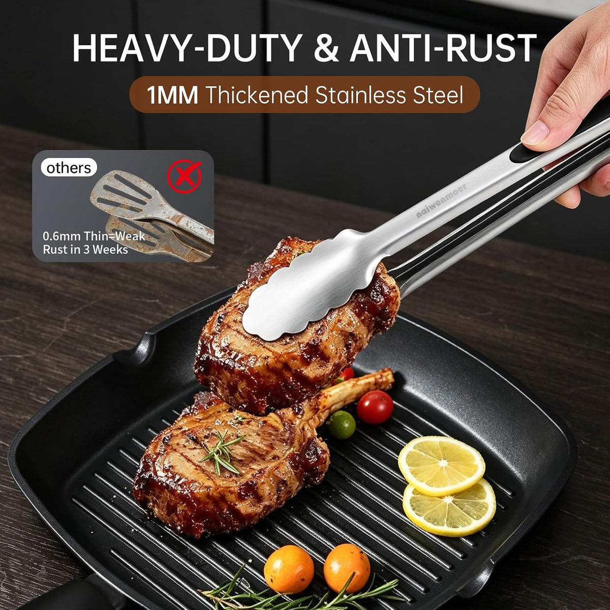 Grill Tongs,Metal Tongs,16 & 12 Inch Heavy Duty Extra Long Stainless Steel Locking Kitchen Tongs,Integrated Tongs‑Spatula Design，Perfect for Cooking, Grilling, Barbecue/BBQ, Buffet, Set of 2