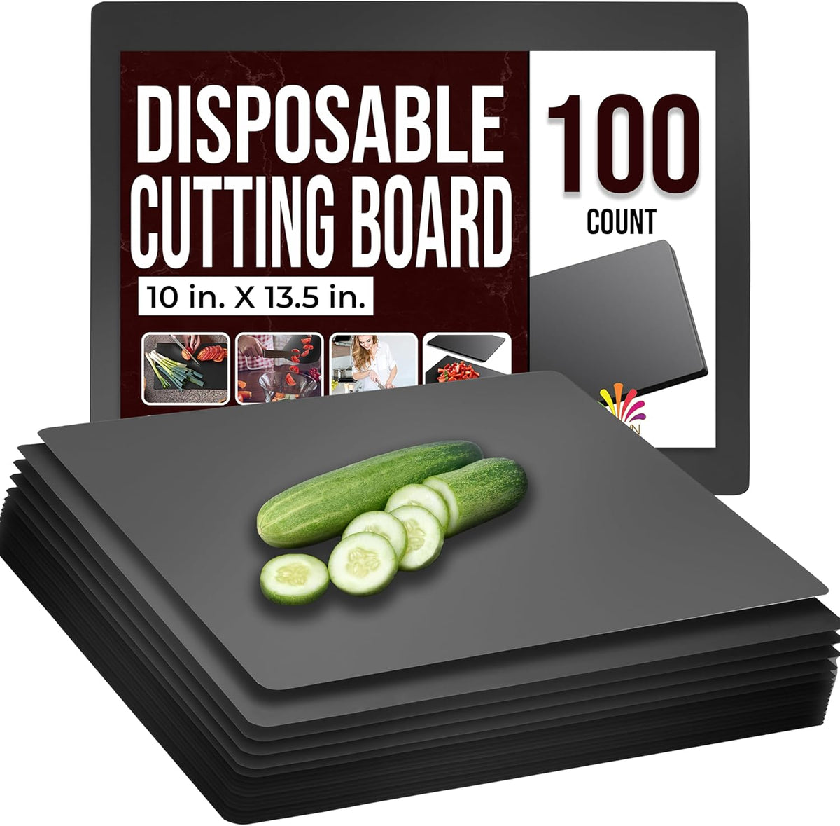 Crown Display Disposable Cutting Boards for Kitchen Black Cutting Board 10 Inch X 13.5 Inch Flexible Cutting Boards For Kitchen ~ Patent Pending ~ Recyclable Disposable Cutting Board Sheets