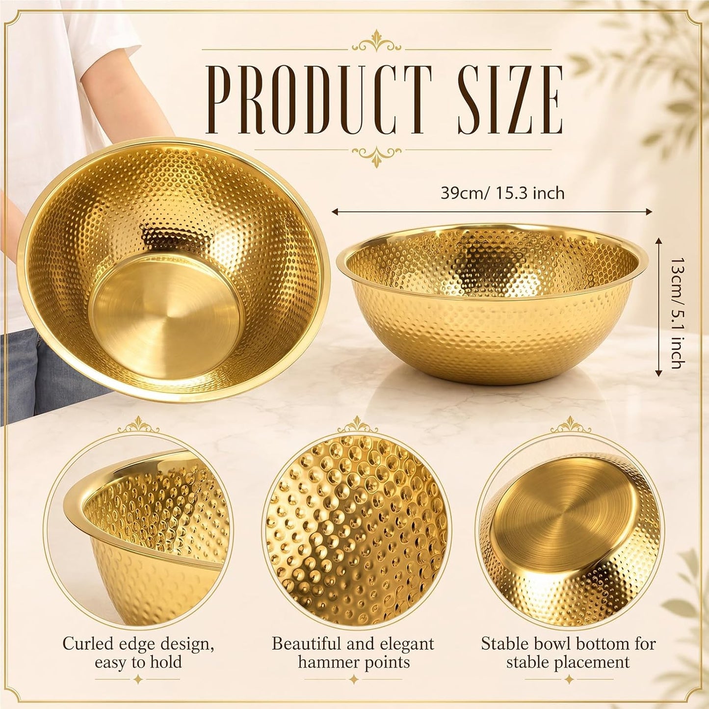2 Pcs Large Gold Hammered Stainless Steel Beverage Tub 15.35x5.12 Inch, 16.4 Qt Leak-proof Ice Bucket for Parties, Champagne Wine Chiller Bowl, Luxury Drink Cooler for Wedding, Mimosa Bar