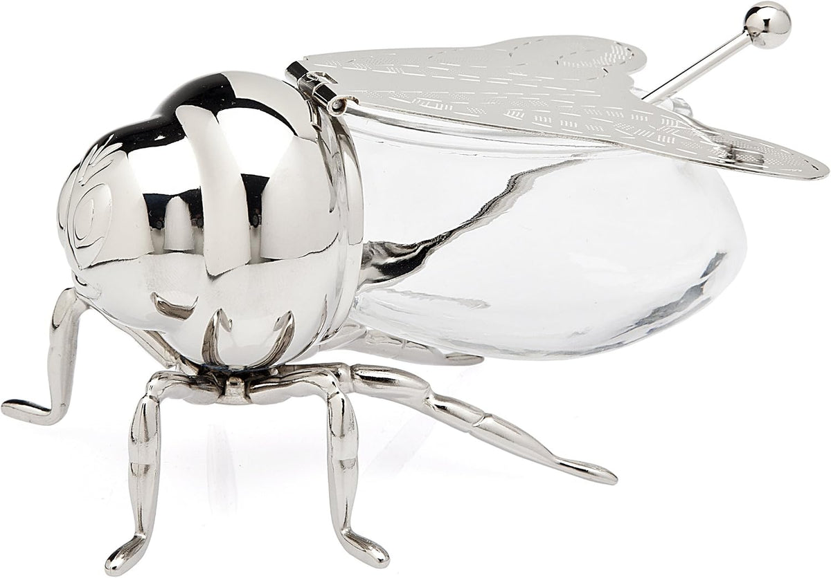 Godinger Bee Shaped Honey Jar Holder, Glass Honey Dispenser For Breakfast