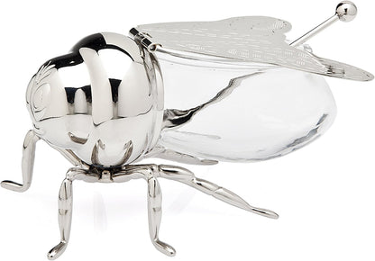 Godinger Bee Shaped Honey Jar Holder, Glass Honey Dispenser For Breakfast