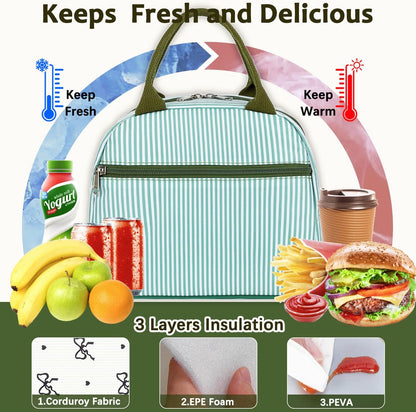 GYEUKHAM Lunch Bag Women, Lunch Box for Adult Men Kids Girls, Small Cute Lunchbox Tote Large Capacity Insulated Lunch Container Cooler for Work School Picnic Travel, Black White Stripes