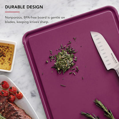 KitchenAid Classic Plastic Cutting Board with Perimeter Trench and Non Slip Edges, Dishwasher Safe, 12 inch x 18 inch, Gray