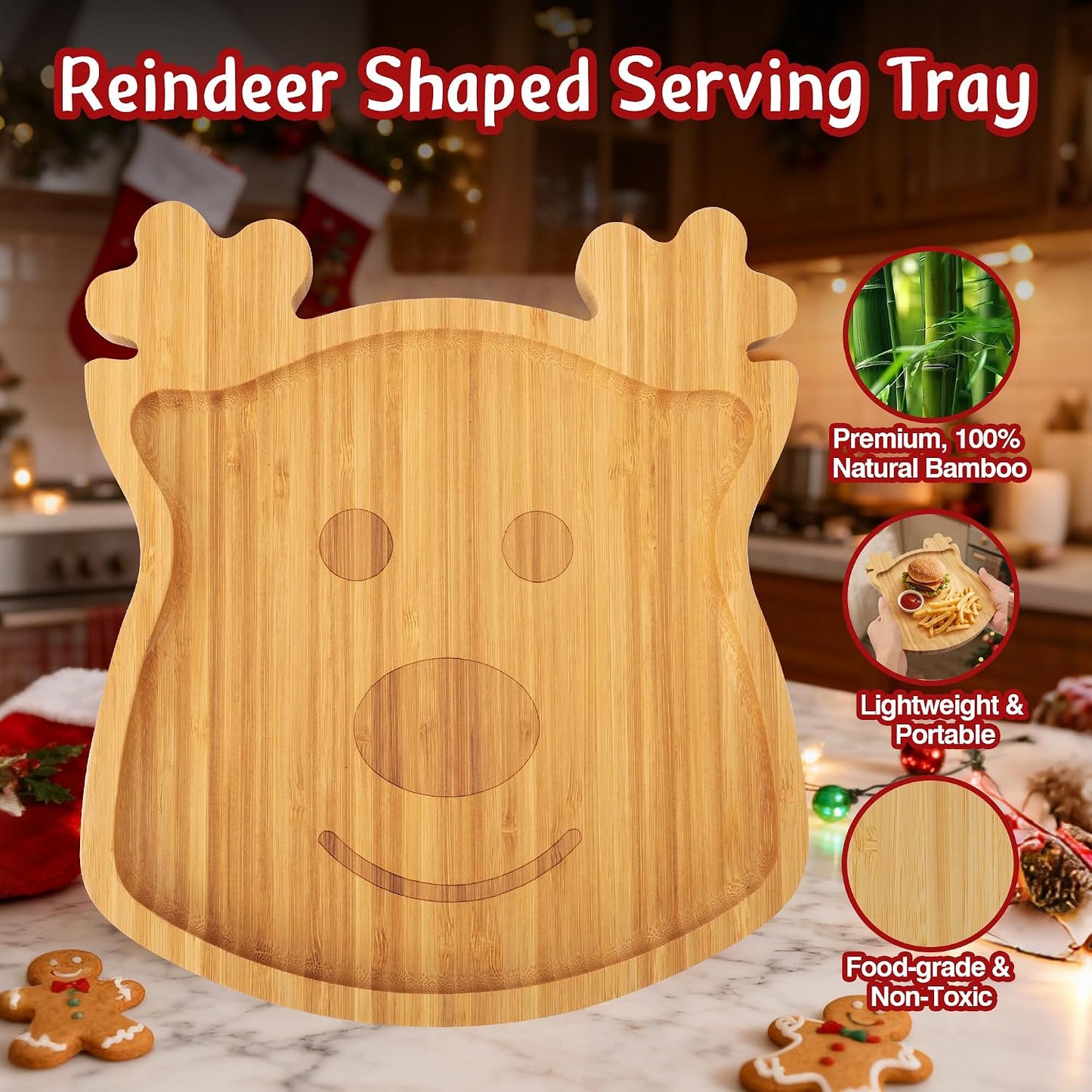 Divided Wood Serving Tray, Rectangular Tray Chip and Dip Platter, Serving Tray with 5 Sections for Appetizers & Snacks, Veggie Platter, Food Trays for Party 12'' x 8.7'' x 0.6''
