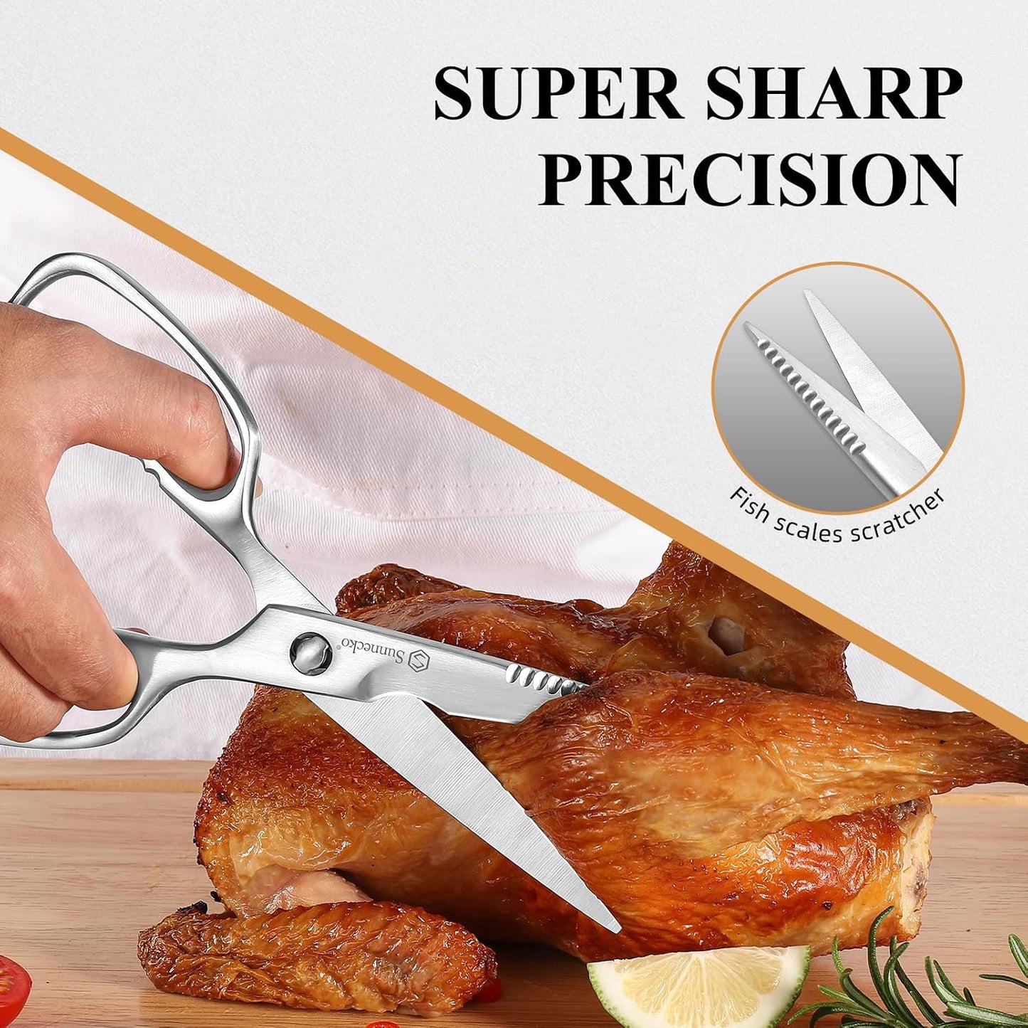 Sunnecko Heavy Duty Kitchen Scissors - Stainless Steel Kitchen Shears, Ultra Sharp Micro Serrated Poultry Shears, Cooking Scissors for Meat, Dishwasher Safe