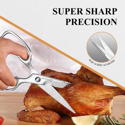 Sunnecko Heavy Duty Kitchen Scissors - Stainless Steel Kitchen Shears, Ultra Sharp Micro Serrated Poultry Shears, Cooking Scissors for Meat, Dishwasher Safe
