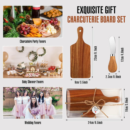 Tioncy 12 Sets Bridal Baby Shower Cheese Prizes Christmas Kitchen Gifts Mini Charcuterie Board Set with Knife Wooden Board Thank You Box for Christmas Wedding Party Guests Game Gifts(Bamboo)