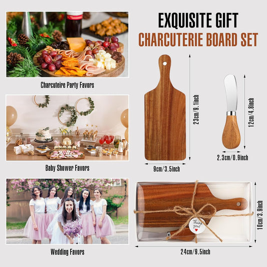 Tioncy 12 Sets Bridal Baby Shower Cheese Prizes Christmas Kitchen Gifts Mini Charcuterie Board Set with Knife Wooden Board Thank You Box for Christmas Wedding Party Guests Game Gifts(Bamboo)
