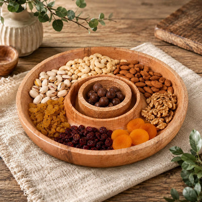 GoCraft Chip and Dip Serving Tray with Center Dip Bowl - Appetizer Platter - Large Party Bowl Set for Chips & Salsa, Snacks, Entertaining, Hosting - Mango Wood, Natural Brown, 11.5 Inch