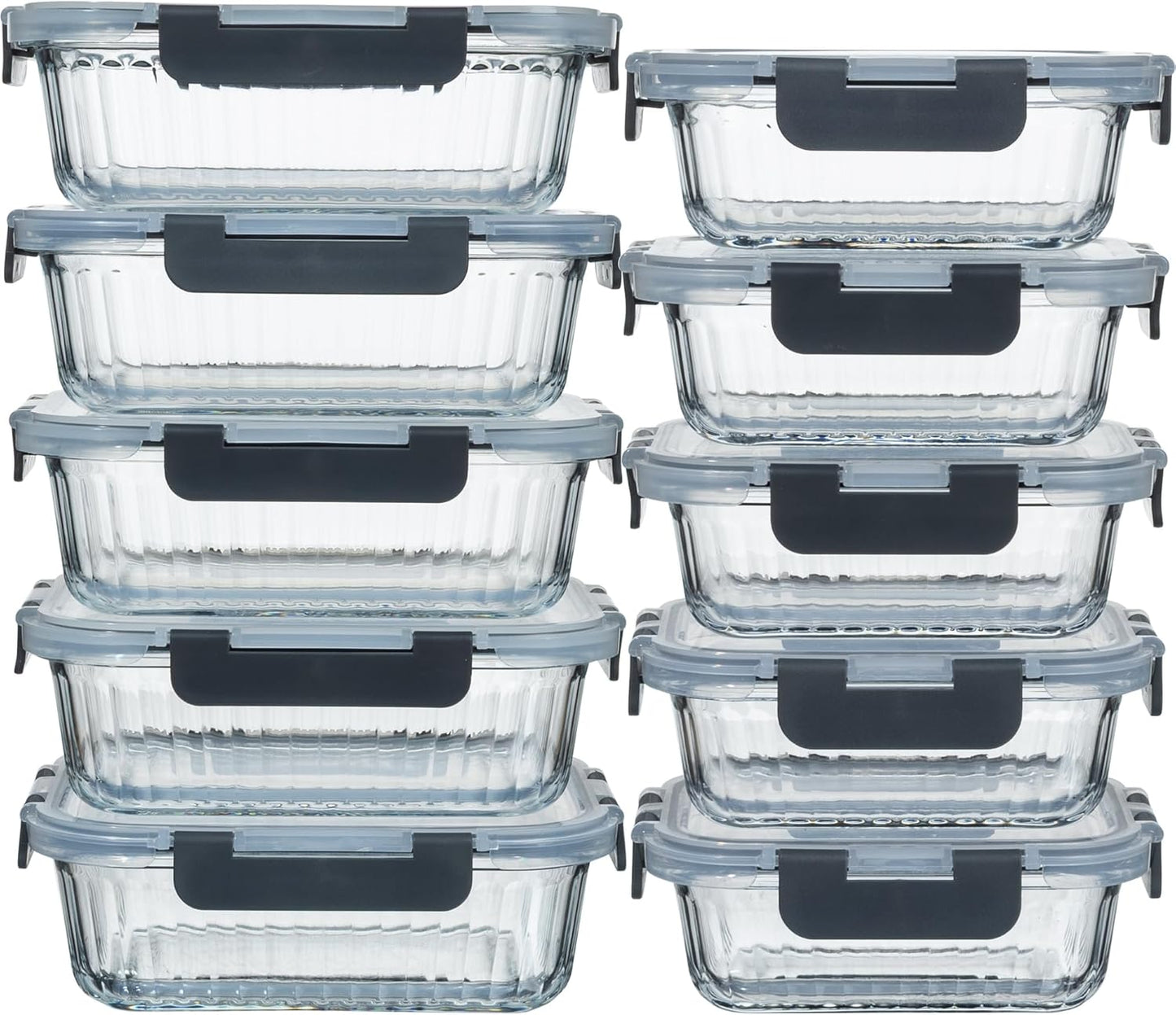 10 Pack Glass Food Storage Containers with Lids (34oz & 12oz) - Airtight, Leakproof, Meal Prep Containers for Kitchen - Dishwasher, Microwave, Oven, Freezer Safe High Borosilicate Glass (Pink)