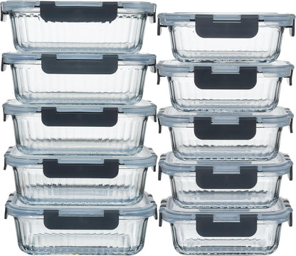 10 Pack Glass Food Storage Containers with Lids (34oz & 12oz) - Airtight, Leakproof, Meal Prep Containers for Kitchen - Dishwasher, Microwave, Oven, Freezer Safe High Borosilicate Glass (Pink)