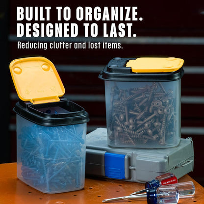 Buddeez Multi-Purpose Hardware Storage Bins Bits and Bolts Small Storage Containers, Hardware Organizers, Clear Containers With Blue Stackable Lids, Bolt and Screw Organizer (1 Quart - 8 Pack)