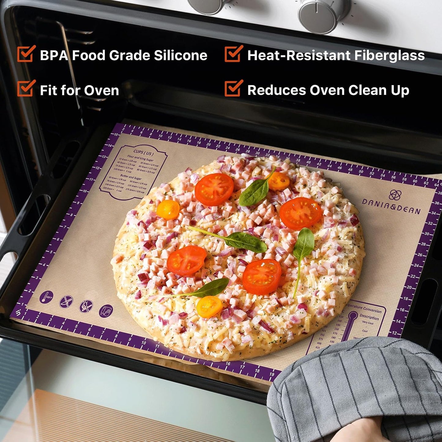 Silicone Baking Mat,28" x 20" Extra Thick Large Non Stick Sheet Mat with Measurement Non-slip Dough Rolling Mat,Reusable Food Grade Silicone Counter Mat for Making Cookies,Macarons,Bread and Pastry