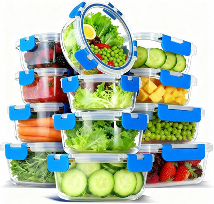 12 Pack Glass Food Storage Container Set with Lids Non Toxic, Stackable Borosilicate Glass Meal Prep Containers, Microwave, Oven, Freezer and Dishwasher Safe (Gray)