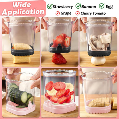 Creative Strawberry Slicer, Detachable Cutter with Push Plate (Pink)