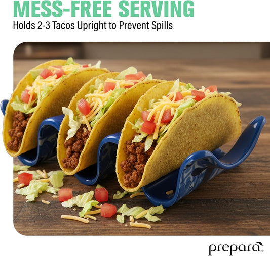 Prepara Taco Holder, Day of the Dead Design - Decorative Soft/Hard Shell Stand, Durable Melamine Food Organizer for Día de los Muertos, Festive Serveware for Taco Nights & Restaurant Use (3-Pack)