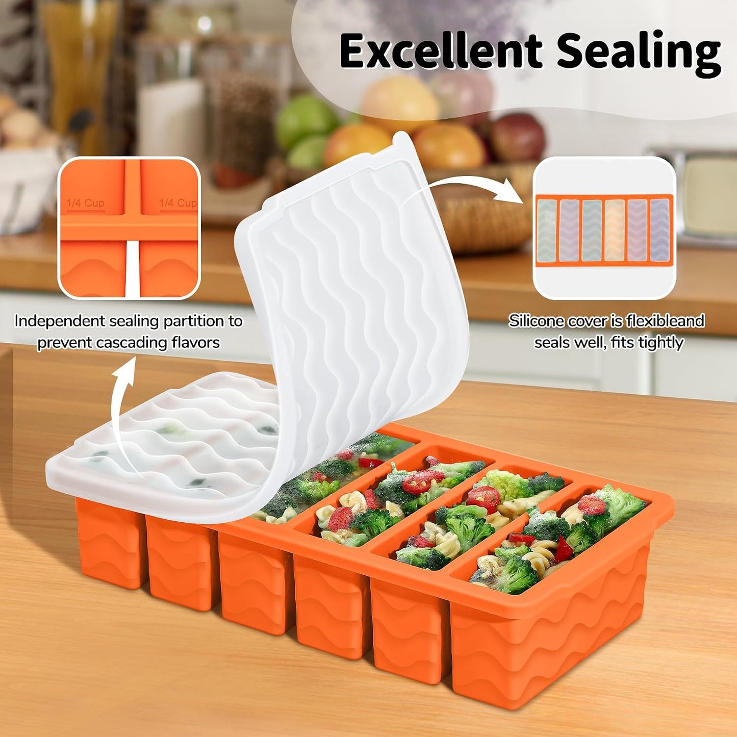 3-Pack Silicone Freezer Trays with Lid,2 Large 2-Cup(500ml)&4 Medium 1-Cup(250ml)&6 Small 1/2-Cup(125ml) Soup Freezer Container Molds,Ice Cube Tray For Meal Prep&Freezing Soup,Stews,Sauces