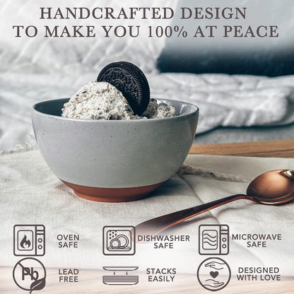 Mora Ceramic Artisan Matte Small Dessert Bowls - 16oz, Set of 6 - Microwave, Oven and Dishwasher Safe, For Rice, Ice Cream, Soup, Snacks, Cereal, Chili, Side Dishes etc - Microwavable Kitchen Bowl